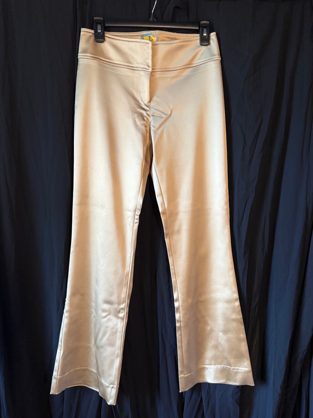 Vintage Cache Champagne Gold Satin Flare Pants Y2K Glam Dress Trousers 4 Holiday